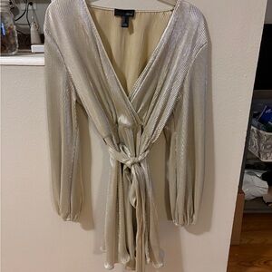 Zara Shimmering Gold Pleated Dress